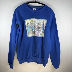 Vintage School Teacher Crewneck Sweatshirt Adult XL Blue Unisex Christmas Cottag